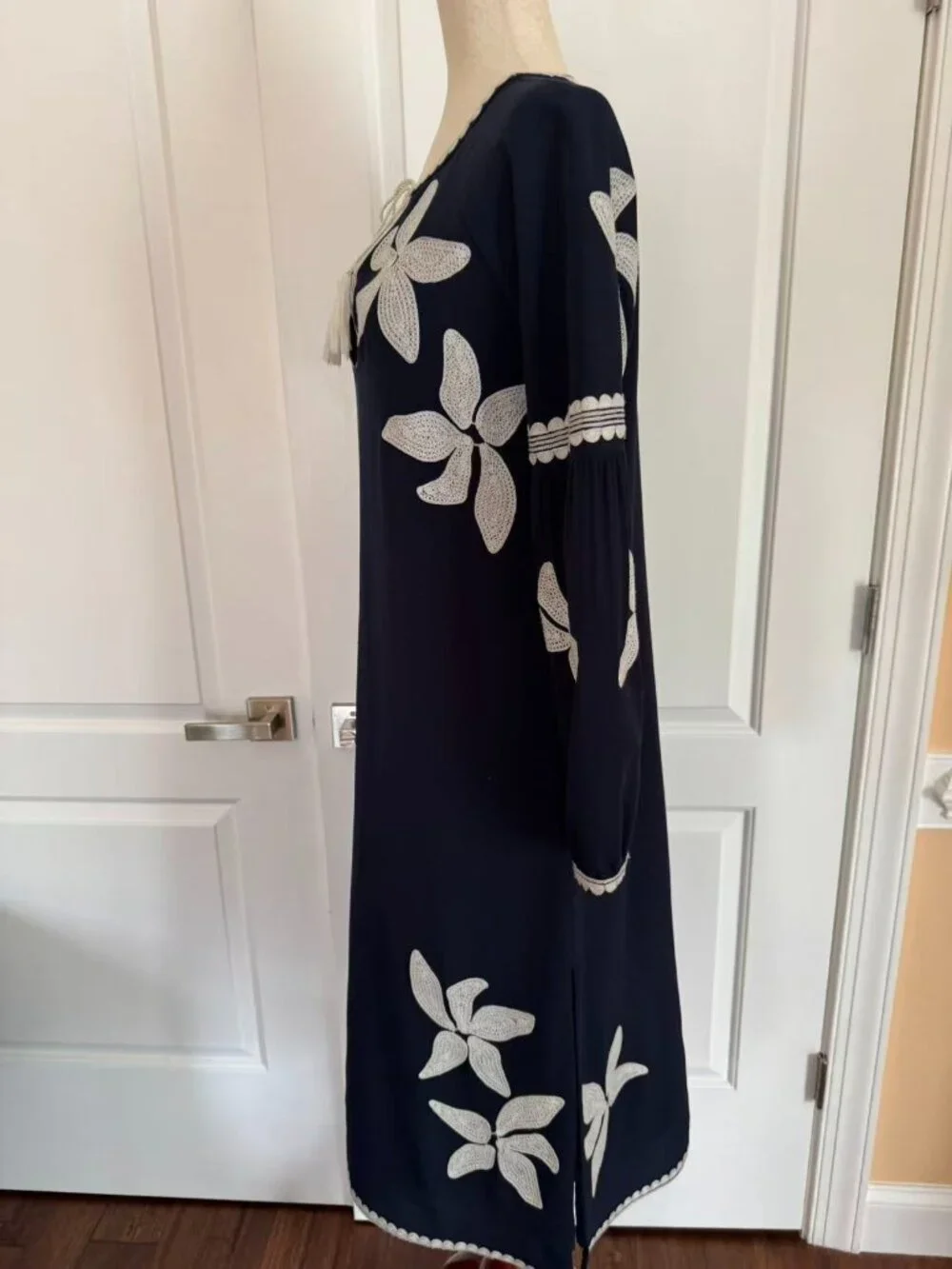 Tory Burch Floral Print Long Dress in Blue/White, Women's US 2